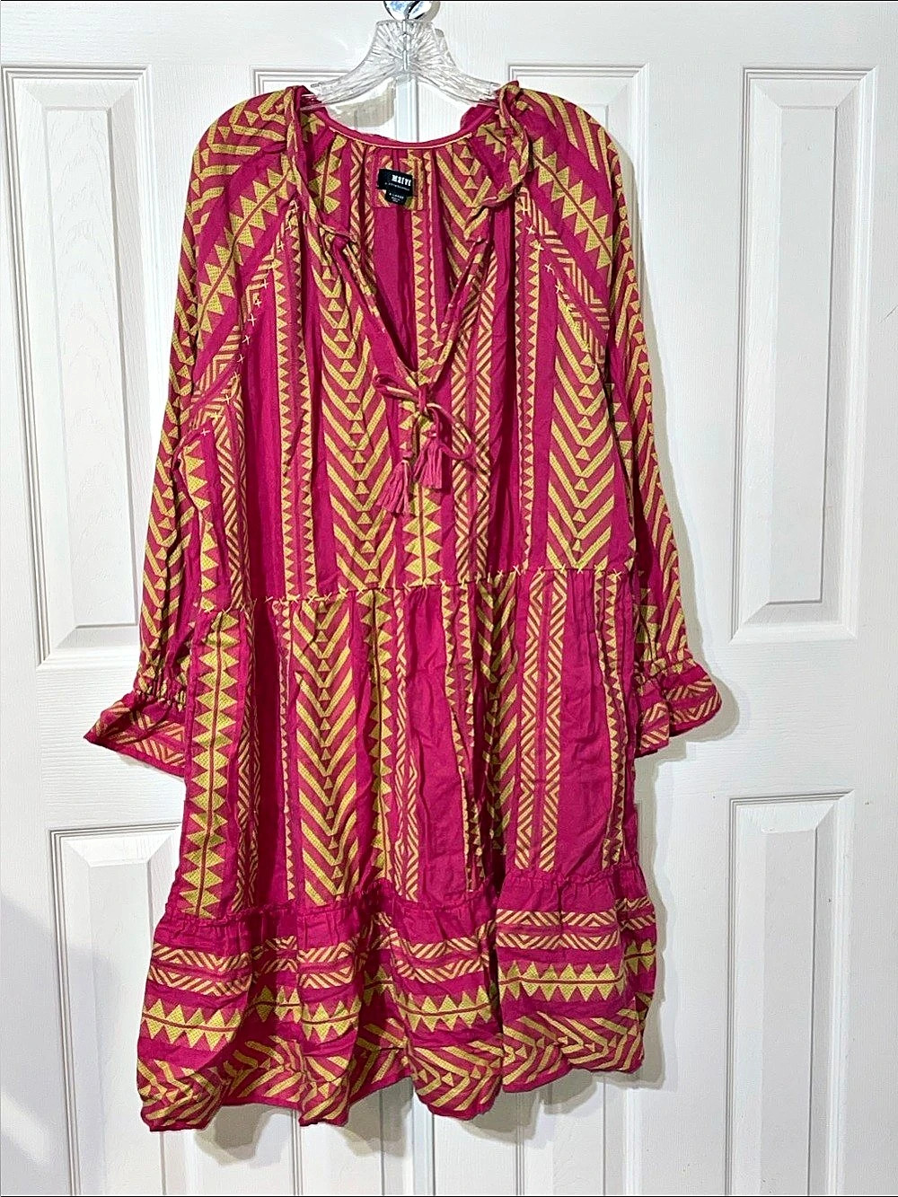 Maeve anthropology Geometric Mini Dress in Pink & gold